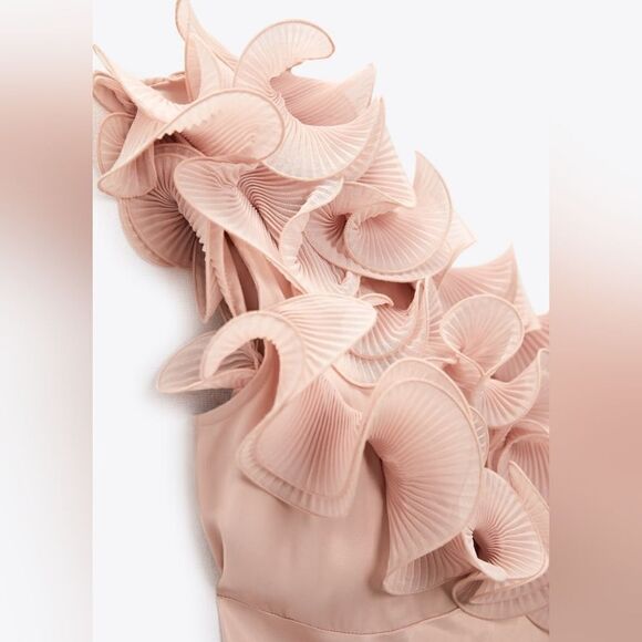 ZARA RUFFLED SATIN EFFECT DRESS LIGHT PINK - Picture 16 of 16